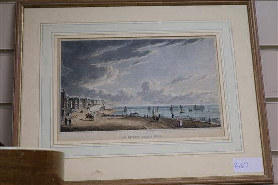 Two etchings with aquatint of Brighton views and three British Isles maps